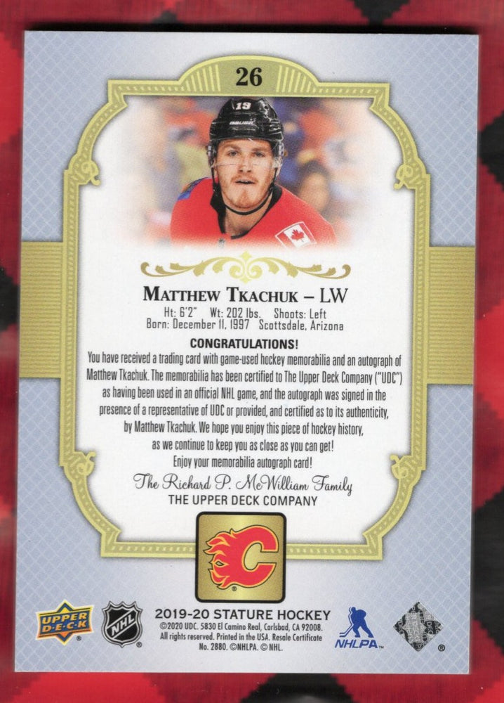2019-20 Upper Deck Stature Auto 4 Color Patch 12/12 #26 Auto Matthew Tkachuk /12