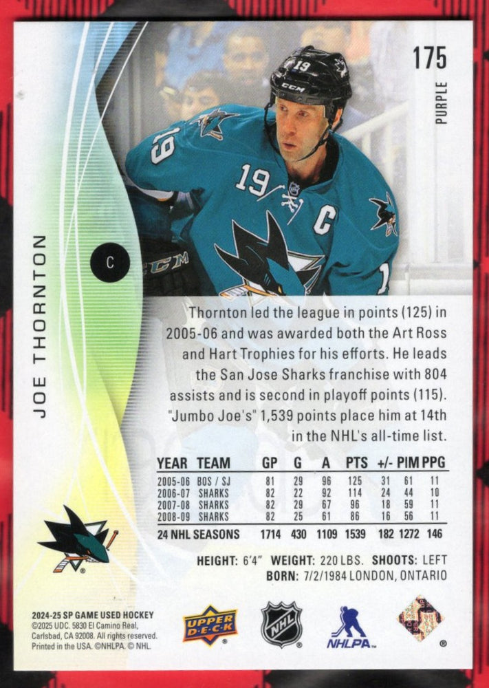 2024-25 Upper Deck Sp Game Used Purple #175 Joe Thornton /5