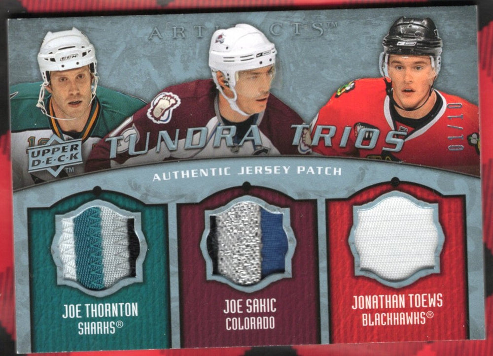 2008-09 Upper Deck Artifacts Hockey Tundra Trios 1/10 T3-Stt Thornton Sakic Toews /10