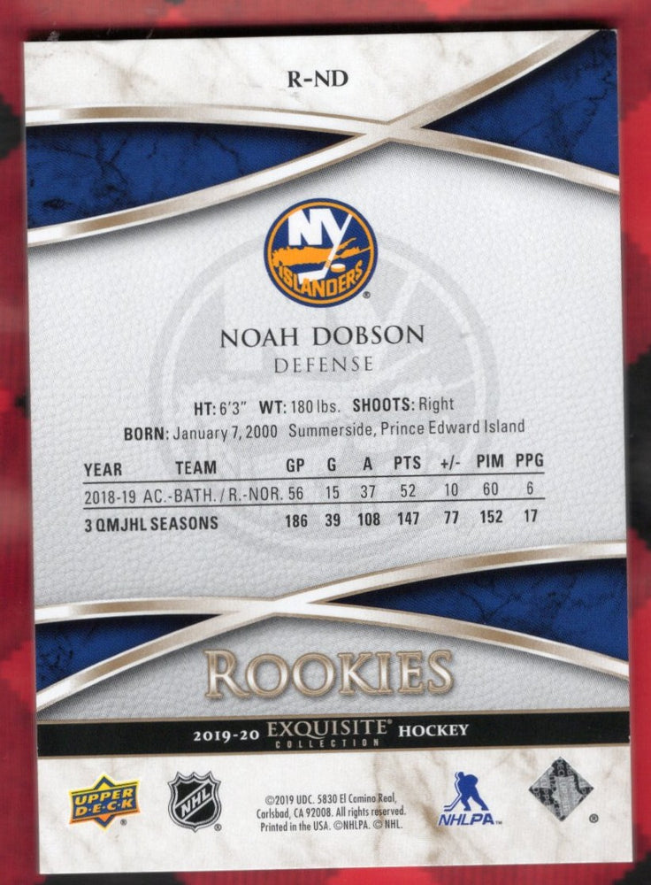 2019-20 Upper Deck Exquisite Hockey Exquisite Collection Rookies Gold R-Nd Rookie Rc Noah Dobson /75