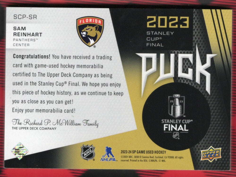 2023-24 Upper Deck Sp Game Used Stanley Cup Final Puck Scp-Sr Sam Reinhart