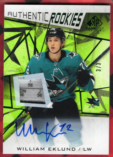 2021-22 Upper Deck Sp Game Used Authentic Rookies Green Tag Autographs #190 Rookie Rc Auto Willam Eklund /3