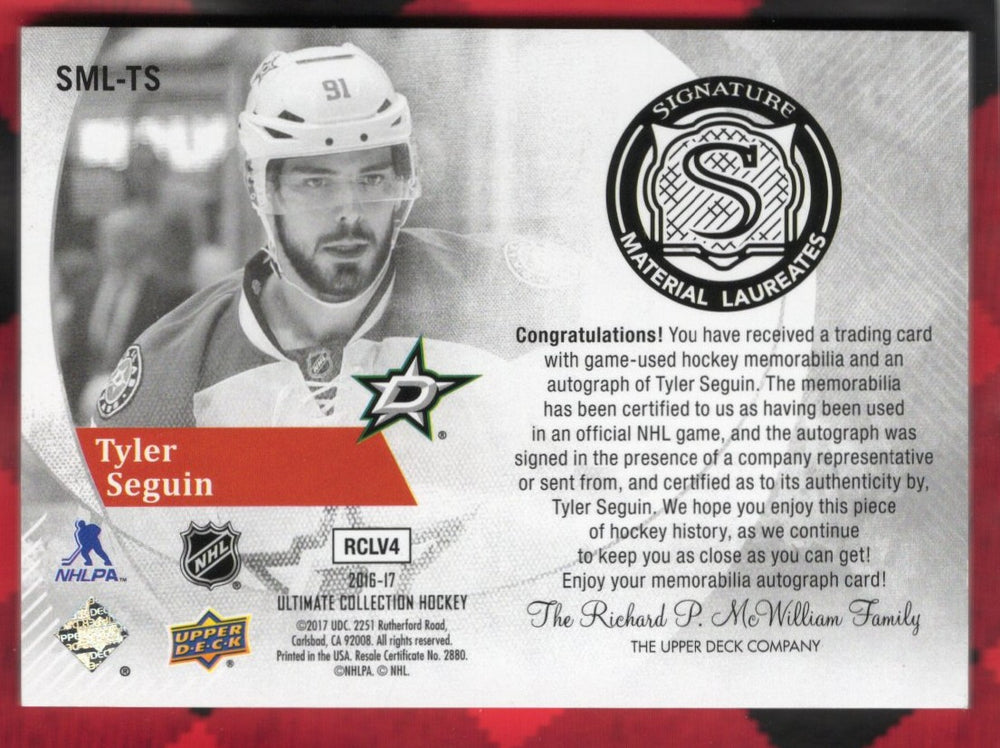 2016-17 Upper Deck Ultimate Collection Hockey Signature Materials Sml-Ts Auto Tyler Seguin /99