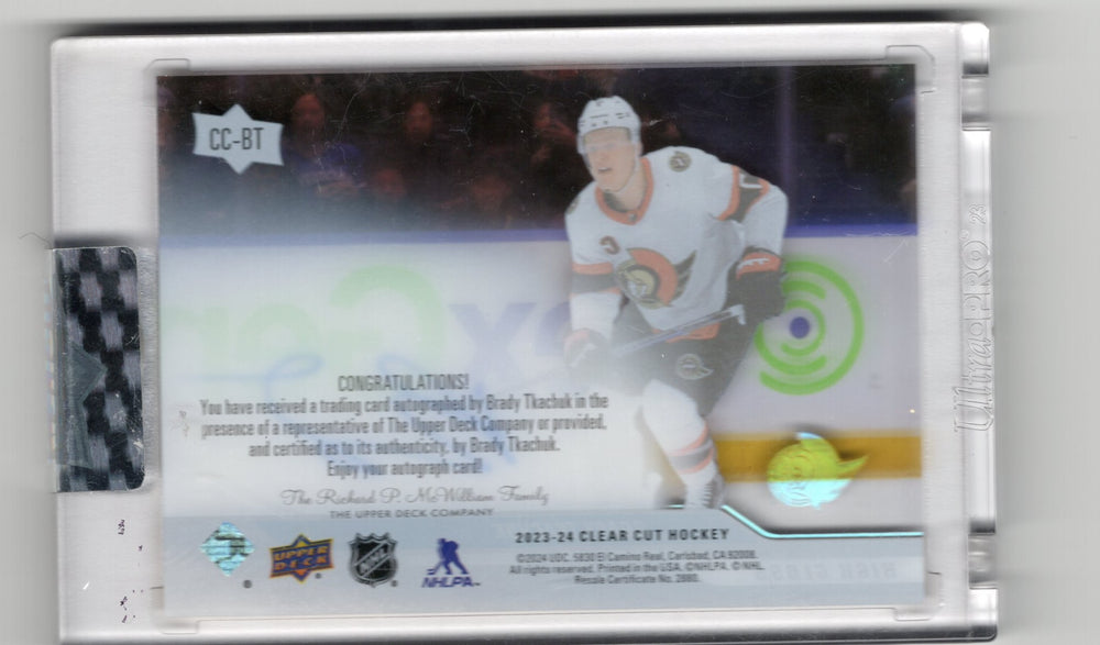 2023-24 Upper Deck Clear Cut Hockey High Gloss Cc-Bt Auto Brady Tkachuk /10