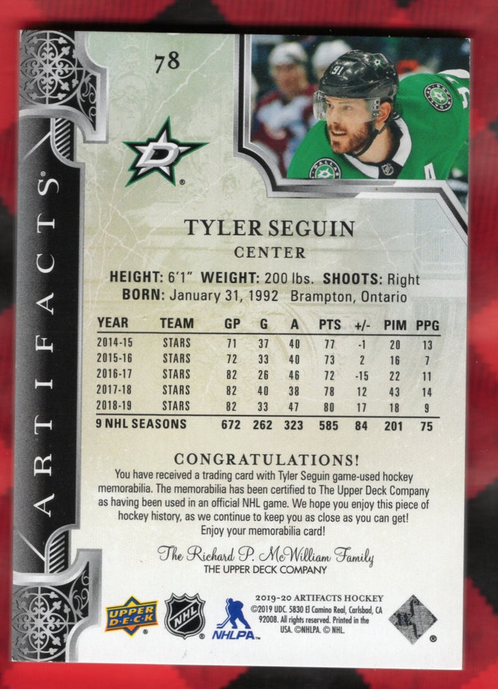 2019-20 Upper Deck Artifacts Jersey Patch #78 Tyler Seguin /65