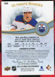 2022-23 Upper Deck Ultimate Collection Hockey Ultimate Rookies Patch #199 Rookie Rc Auto Dylan Holloway /49