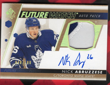 2022-23 Upper Deck Sp Authentic Future Watch Auto Patch Fwap-Na Rookie Rc Auto Nick Abruzzese /100