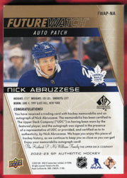 2022-23 Upper Deck Sp Authentic Future Watch Auto Patch Fwap-Na Rookie Rc Auto Nick Abruzzese /100