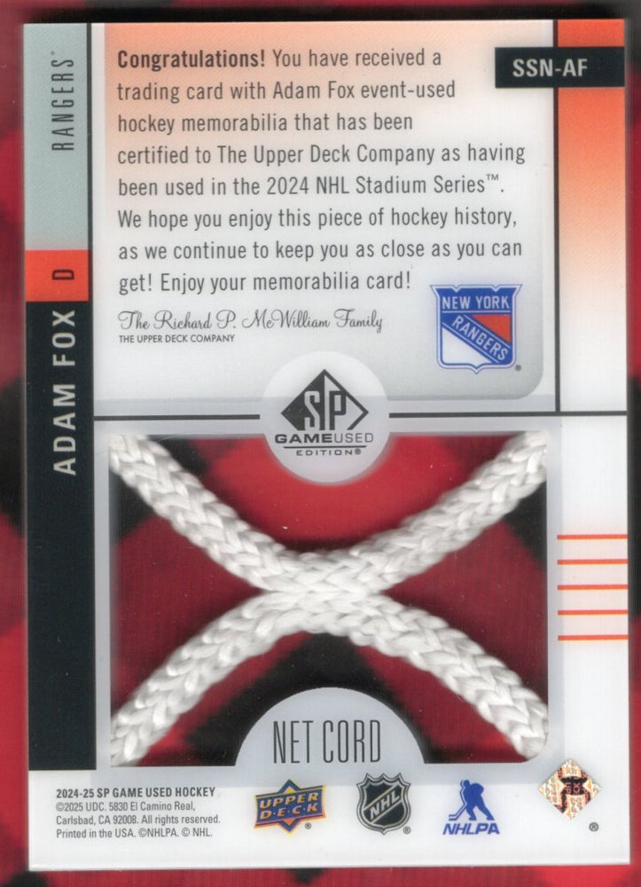2024-25 Upper Deck Sp Game Used Stadium Series Net Cord Ssn-Af Adam Fox /35