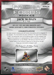2022-23 Upper Deck Premier Hockey Premier Focus Rookies Pfpr-Jm Rookie Rc Auto Jack Mcbain /49
