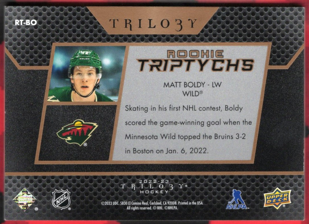 2022-23 Upper Deck Trilogy Rookie Triptychs Rt-Bo Rookie Rc Matt Boldy