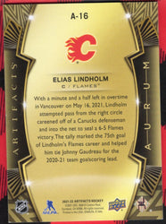 2021-22 Upper Deck Artifacts Green Aurum A-16 Elias Lindholm /25