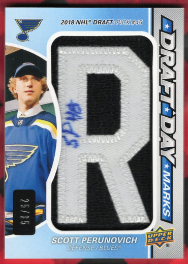 2020-21 Upper Deck Sp Game Used Draft Day Marks "R" Ddm-Sp Auto Scott Perunovich /35