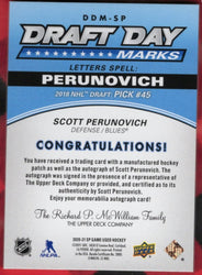 2020-21 Upper Deck Sp Game Used Draft Day Marks "R" Ddm-Sp Auto Scott Perunovich /35