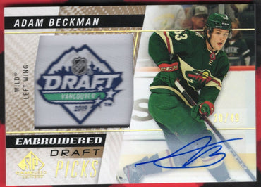 2021-22 Upper Deck Sp Game Used Embroidered Draft Picks #94 Rookie Rc Auto Adam Beckman /49