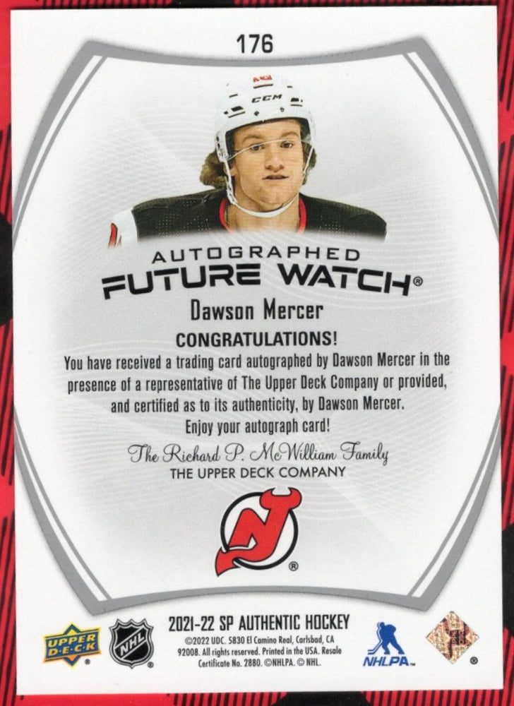 2021-22 Upper Deck Sp Authentic Autographed Future Watch #1I76 Rookie Rc Auto Dawson Mercer /999