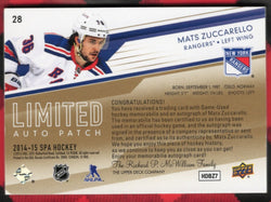 2014-15 Upper Deck Sp Authentic Limited Auto Patch #28 Mats Zuccarello /100