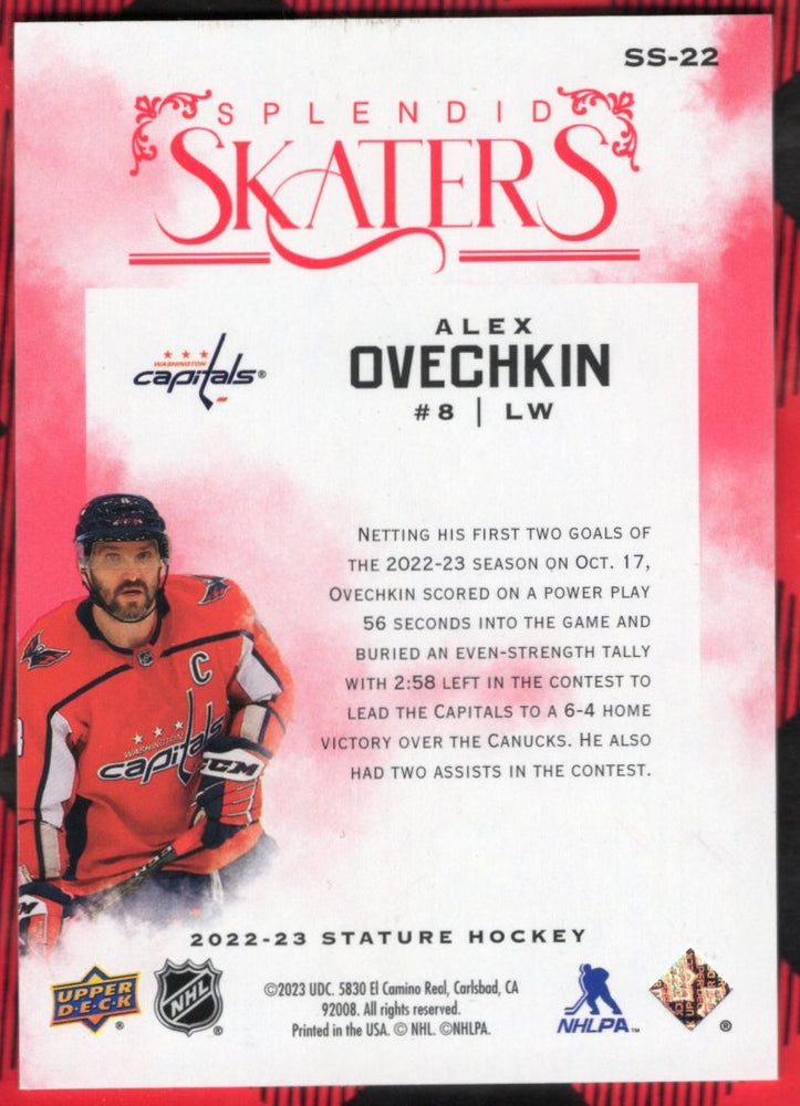 2022-23 Upper Deck Stature Splendid Skaters Red Ss-22 Alexander Ovechkin /75