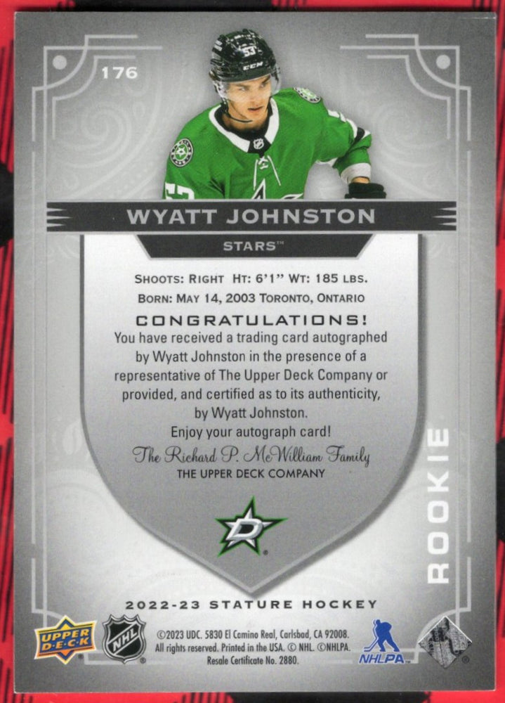 2022-23 Upper Deck Stature Rookie Auto #176 Rookie Rc Auto Wyatt Johnston /199