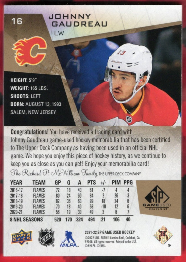 2021-22 Upper Deck Sp Game Used Premuium Patch #16 Johnny Gaudreau /25