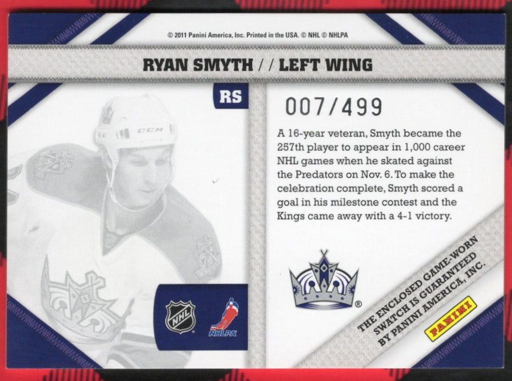 2011 Panini Pinnacle Authentic Threads Rs Ryan Smyth /499