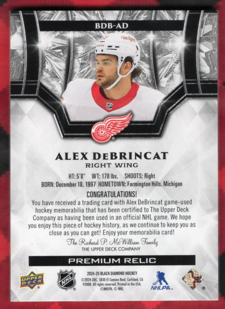 2024-25 Upper Deck Black Diamond Premium Relic Bdb-Ad Alex Debrincat /50