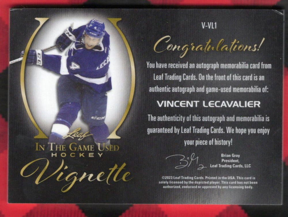 2023 Leaf In The Game Used Vignette V-Vl1 Auto Vincent Lecavalier /9