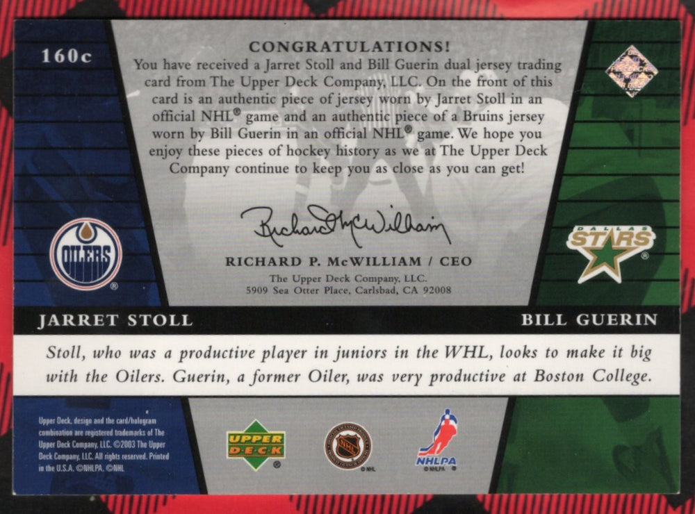 2003 Upper Deck Rookie Update Rookie Inspirations #160C Rookie Rc Jarett Stoll Bill Guerin /1200