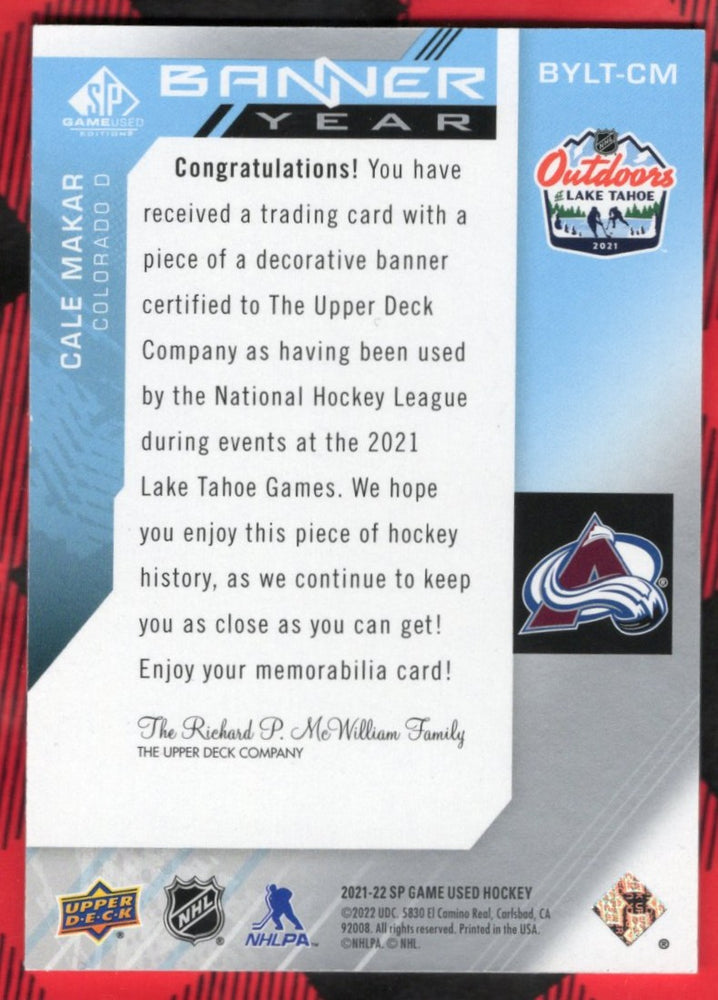 2021-22 Upper Deck Sp Game Used Banner Year Bylt-Cm Cale Makar