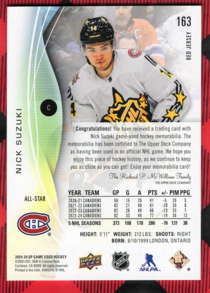 2024-25 Upper Deck Sp Game Used Red Jersey #163 Nick Suzuki