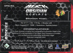 2020-21 Upper Deck Ud Black Black Obsidian Scripts Ors-Bh Rookie Rc Auto Brandon Hagel