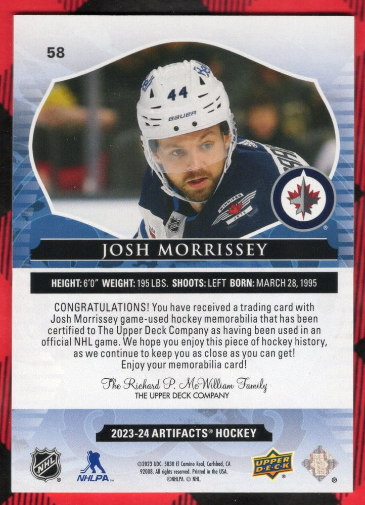 2023-24 Upper Deck Artifacts Hockey Dual Patch 1/249 #58 Josh Morrissey /249
