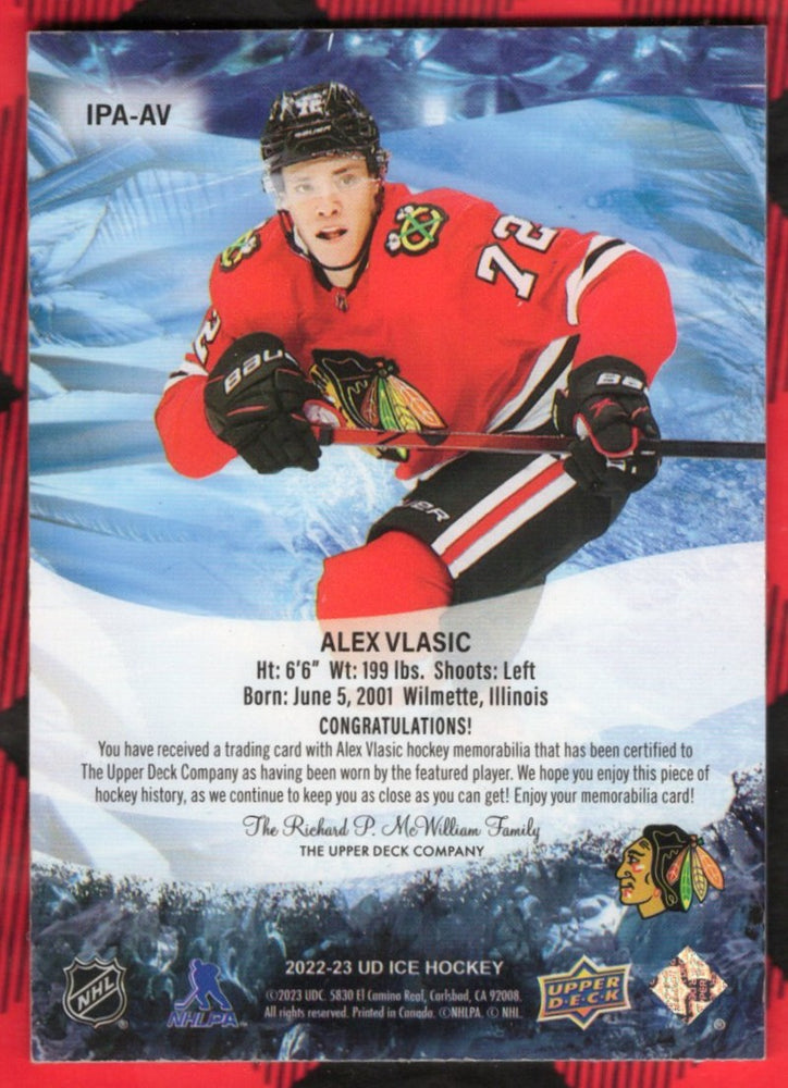 2022-23 Upper Deck Ud Ice Hockey Premieres Jerseys Ipa-Av Rookie Rc Alex Vlasic