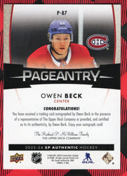 2023-24 Upper Deck Sp Authentic Pageantry Auto P-87 Rookie Rc Auto Owen Beck