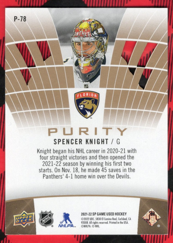 2021-22 Upper Deck Sp Game Used Hockey Purity P-78 Spencer Knight