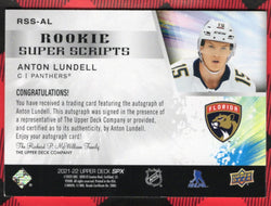 2021-22 Upper Deck Spx Rookie Super Scripts Rss-Al Rookie Rc Auto Anton Lundell
