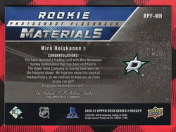 2020-21 Upper Deck Series 2 Rookie Materials Photoshoot Flashback Rpf-Mh Rookie Rc Miro Heiskanen