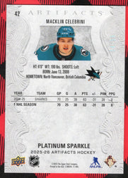 2025-26 Upper Deck Artifacts Platinum Sparkle #42 Macklin Celebrini /99