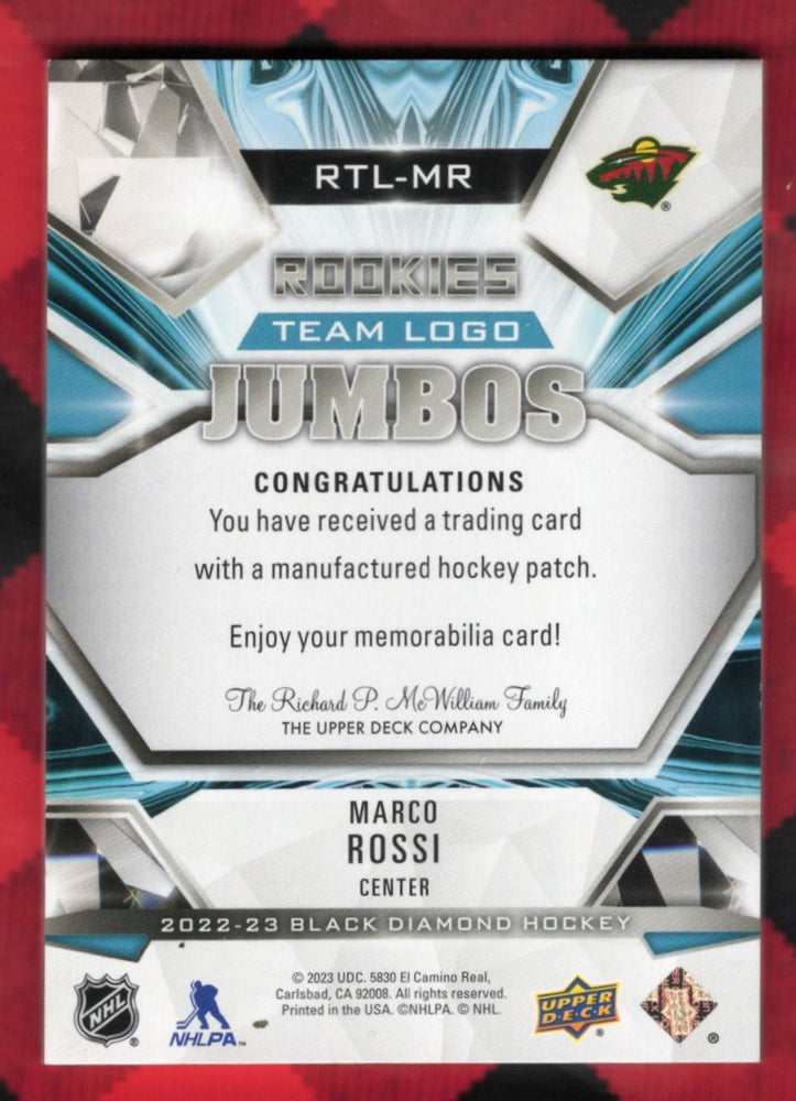 2022-23 Upper Deck Black Diamond Hockey Team Logo Jumbos Rookies Rtl-Mr Rookie Rc Marco Rossi