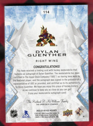 2022-23 Upper Deck Ud Ice Hockey Rookie Auto Patch #114 Rookie Rc Auto Dylan Guenther /99