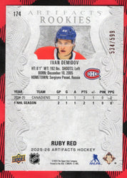 2025-26 Upper Deck Artifacts Artifacts Rookies Ruby Red #174 Rookie Rc Ivan Demidov /599