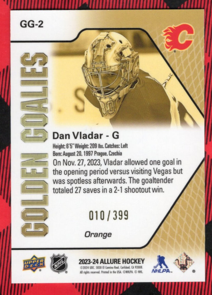 2023-24 Upper Deck Allure Golden Goalies Orange Gg-2 Dan Vladar /299