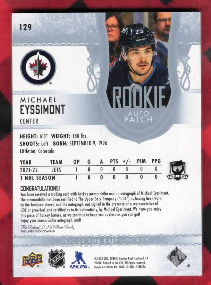 2022-23 Upper Deck The Cup Rookie Auto Patch #129 Rookie Rc Auto Michael Eyssimont /249