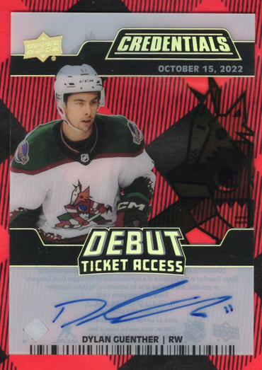 2022-23 Upper Deck Credentials Debut Ticket Access (Number Match 11/99) Dta-Dg Rookie Rc Auto Dylan Guenther /99