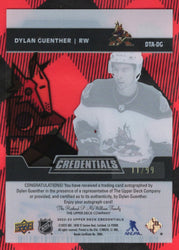 2022-23 Upper Deck Credentials Debut Ticket Access (Number Match 11/99) Dta-Dg Rookie Rc Auto Dylan Guenther /99