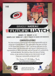 2024-25 Upper Deck Sp Authentic Future Watch Auto Patch #148 Rookie Rc Auto Bradly Nadeau /100