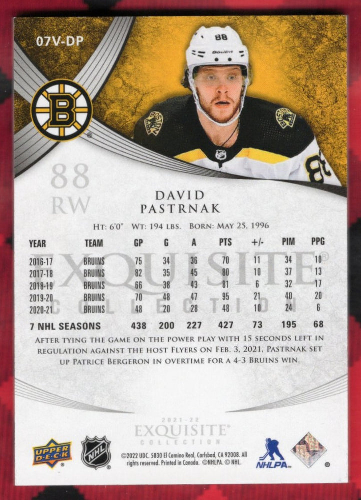 2021-22 Upper Deck Exquisite Collection 07V-Dp David Pastrnak /299
