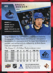2021-22 Upper Deck Sp Game Used Auto 69 Auto Brock Boeser