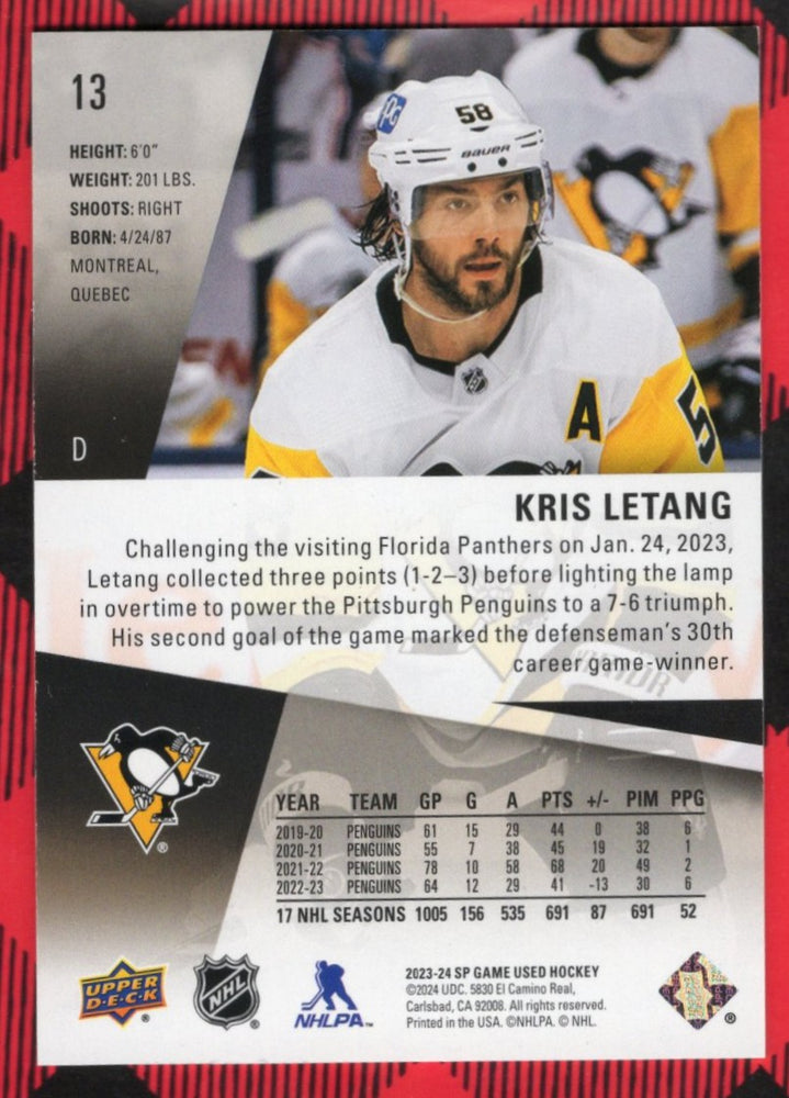 2023-24 Upper Deck Sp Game Used Gold #13 Kris Letang /105