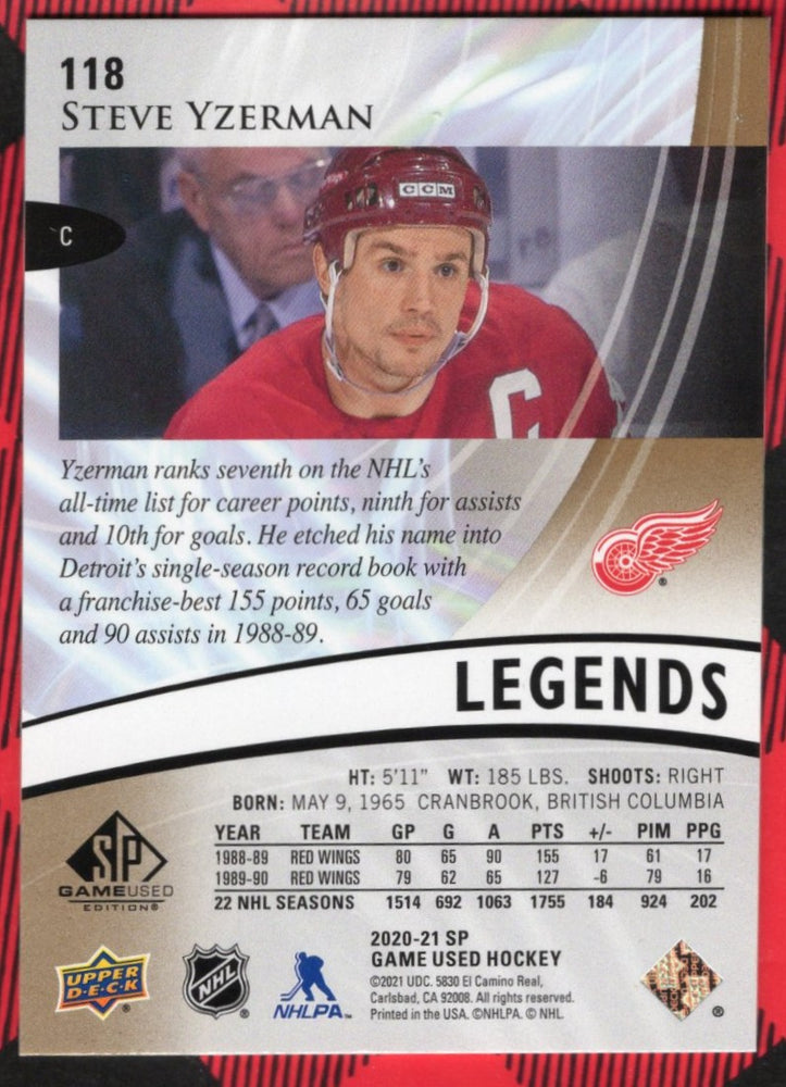 2020-21 Upper Deck Sp Game Used Legends #118 Steve Yzerman /235